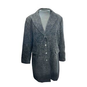 Dressbarn Womens Black Animal Print Long Coat L Cotton Blend Dry Clean Only